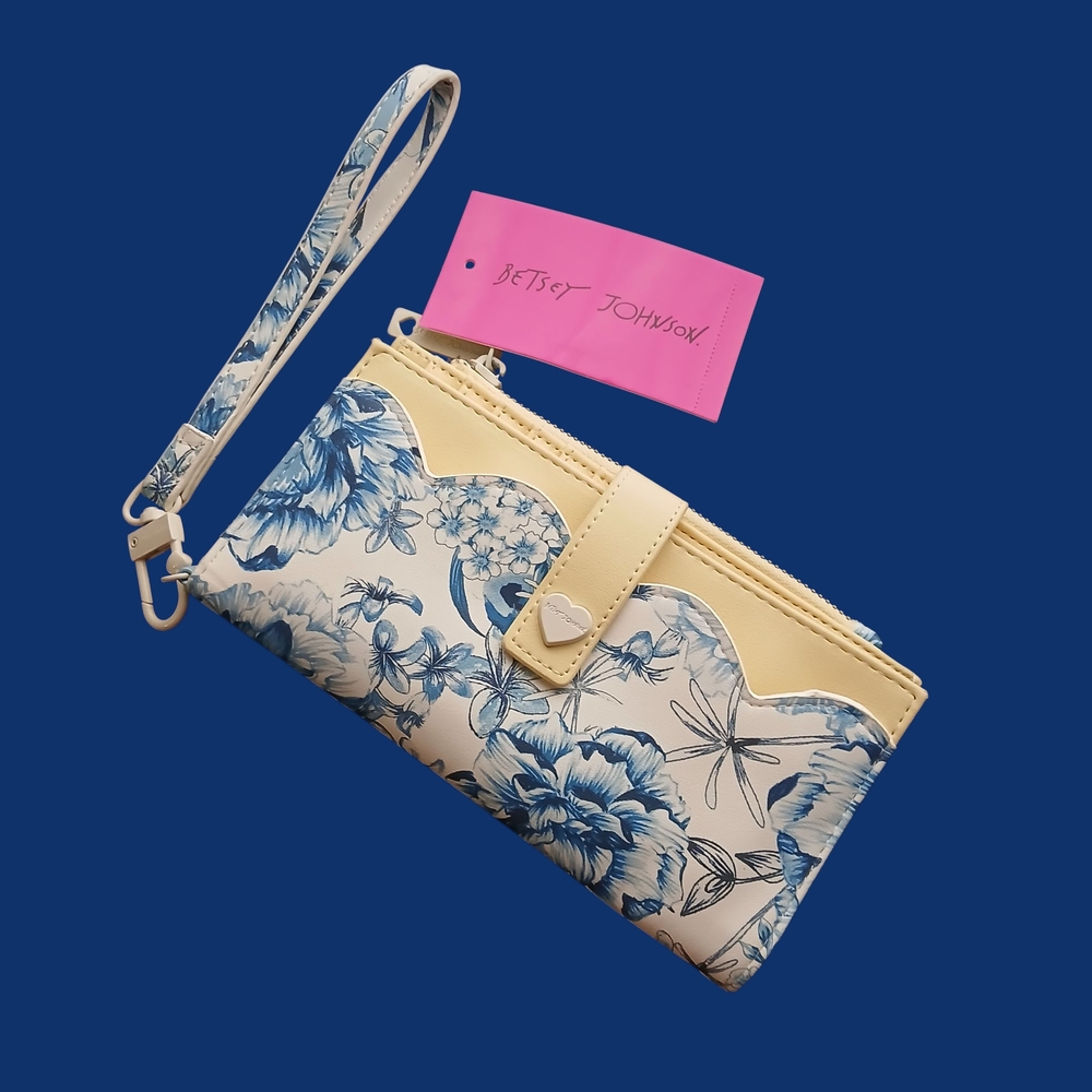 Betsey Johnson Cream and Blue Floral Wristlet